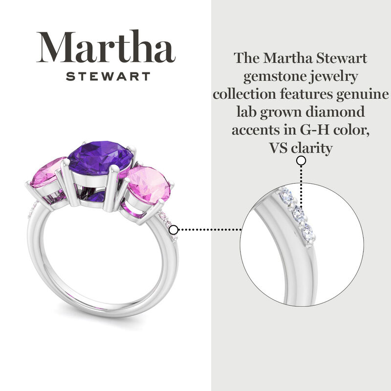 Martha Stewart 5ctw. Oval Amethyst, Pink Sapphire & Lab Grown Diamond Three Stone Ring In Sterling Silver image number null